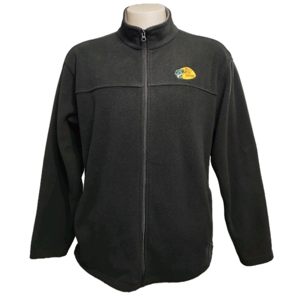 Bass Pro Shops Full Zip Fleece‎ Jacket Men's XL Black  Pockets  Embroidered Logo